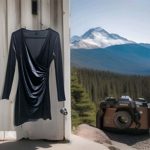 Shein Gray Velvet Wrap Dress Women M Sz 6  Holiday Party Festive Minimalist - Picture 2 of 9